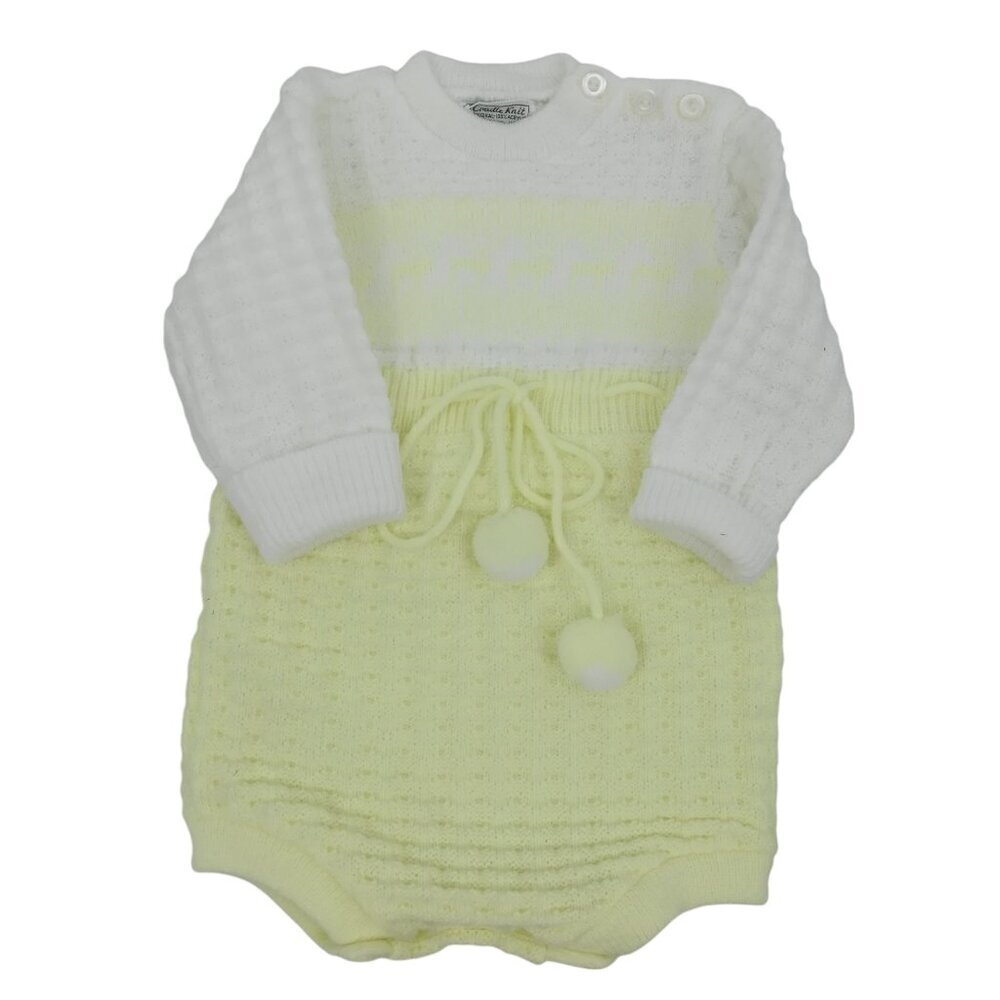 Vintage Knit Baby One-piece Outfit Size 3-6? Cradle Knits Long Sleeve Yellow